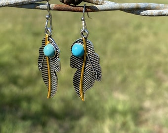 Turquoise Leaves Dangle Silver Fashion Earrings WA185