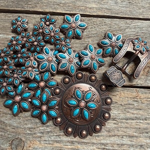 Copper Turquoise Flower Western Concho W207