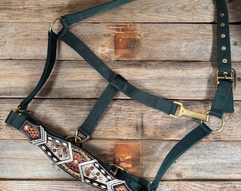 Hunter Green Nylon Halter with Cowhide Leather Noseband #NH121