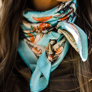 Bufanda de trapo/bufanda turquesa con estampado paisley de los años 70, 35 x 35 pulgadas, WR230 imagen 4