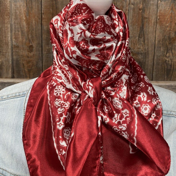 35x35 Red Cream Paisley Wild Rag scarf WR143 Etsy