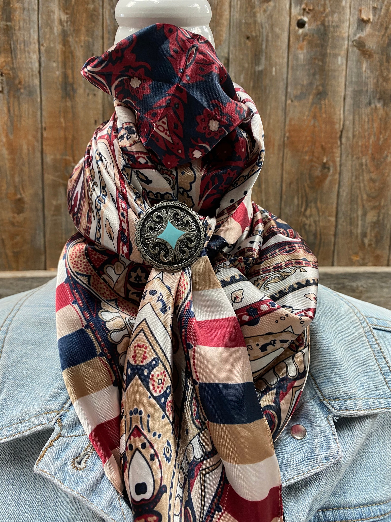 Retro Red Wild Rag/Scarf with Turquoise Diamond Western Slide Etsy