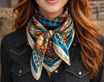 35X35" Teal and Cream Paisley Wild Rag / Scarf WR910