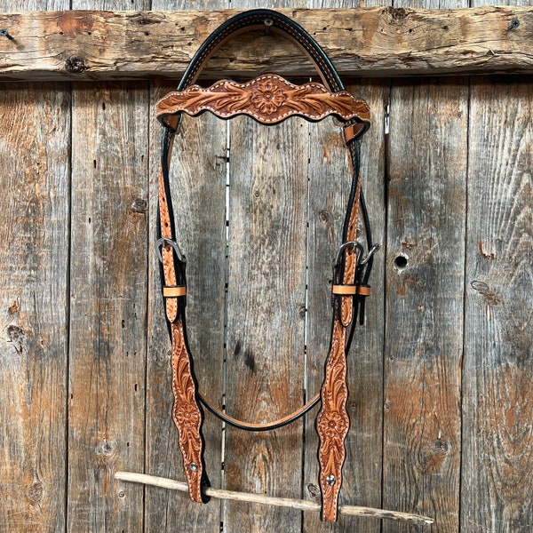 Floral Scalloped Light Oil Browband Headstall / Bridle