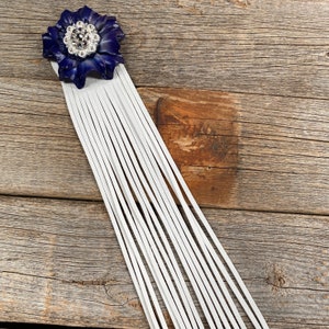 Leather Blue Carnation with White Fringe
