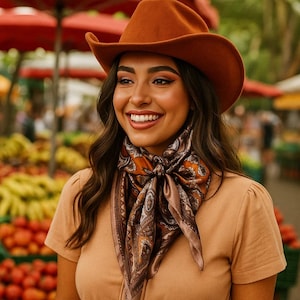 35X35&quot; Orange and Tan Paisley Wild Rag / Scarf WR2142