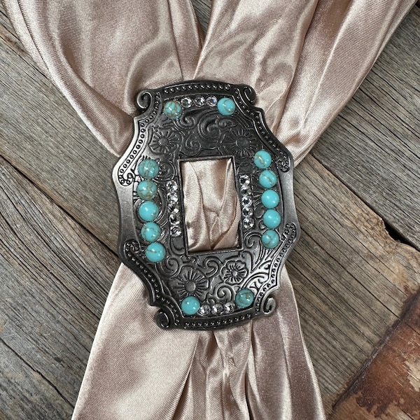 Extra Large Antique Silver Turquoise and Clear Buckle Slide SASTQCL