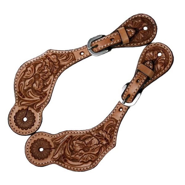 Light Oil Floral Tooled Spur Straps