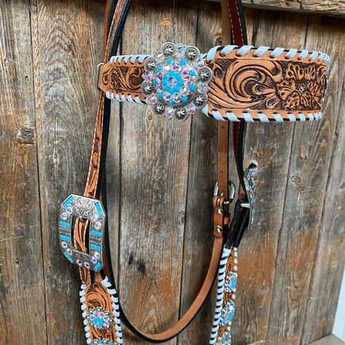 Whipstitch Turquoise & AB Browband/One Ear Tack Set with Wither shops Strap #BBBC463