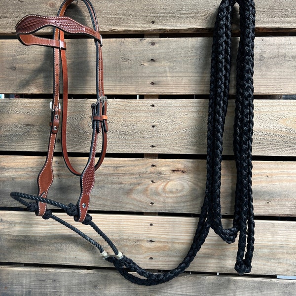 Medium Oil Basketweave Black Loping Hackamore #LHK009