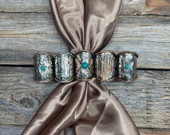 Silver Engraved with Turquoise Wild Rag Slides - Assorted