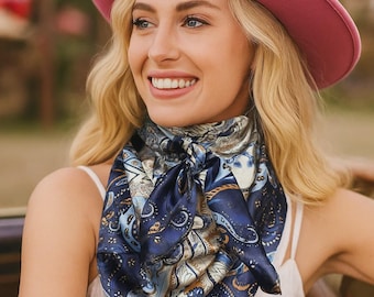 35X35" Blue, Cream and Tan Paisley Wild Rag / Scarf WR1002