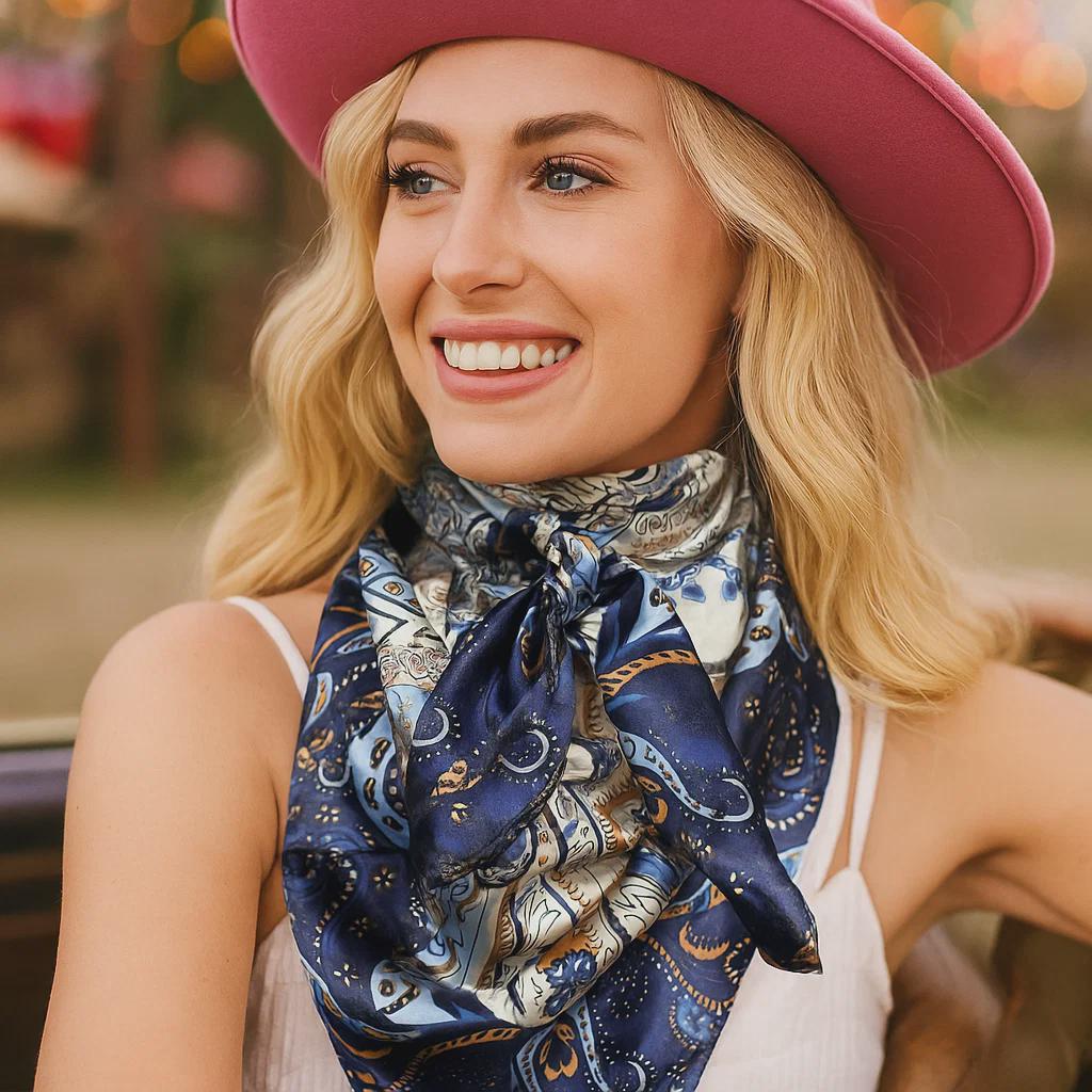 Elegant Blue Paisley Hair Scarf with Gold and Pearl Accents Shimmery luxury scarf, 100% woven silk, gold and blue  main image 4