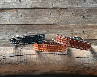 Basketweave Straight Leather Dog Collar 10"