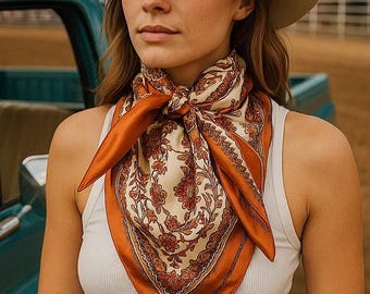 35X35&quot; Burnt Orange & Tan Wild Rag / Scarf WR2179
