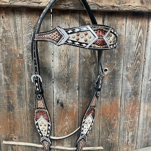 Dark Oil Cowhide Browband Headstall / Bridle #FK100