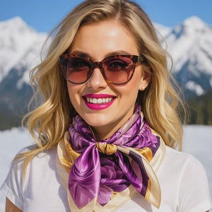 Bufanda de trapo/bufanda floral morada y crema de 35 x 35 pulgadas WR3434