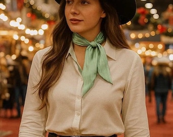Green and White Western Skinny Mini Wild Rag Scarf / Cowgirl Necktie #TW127