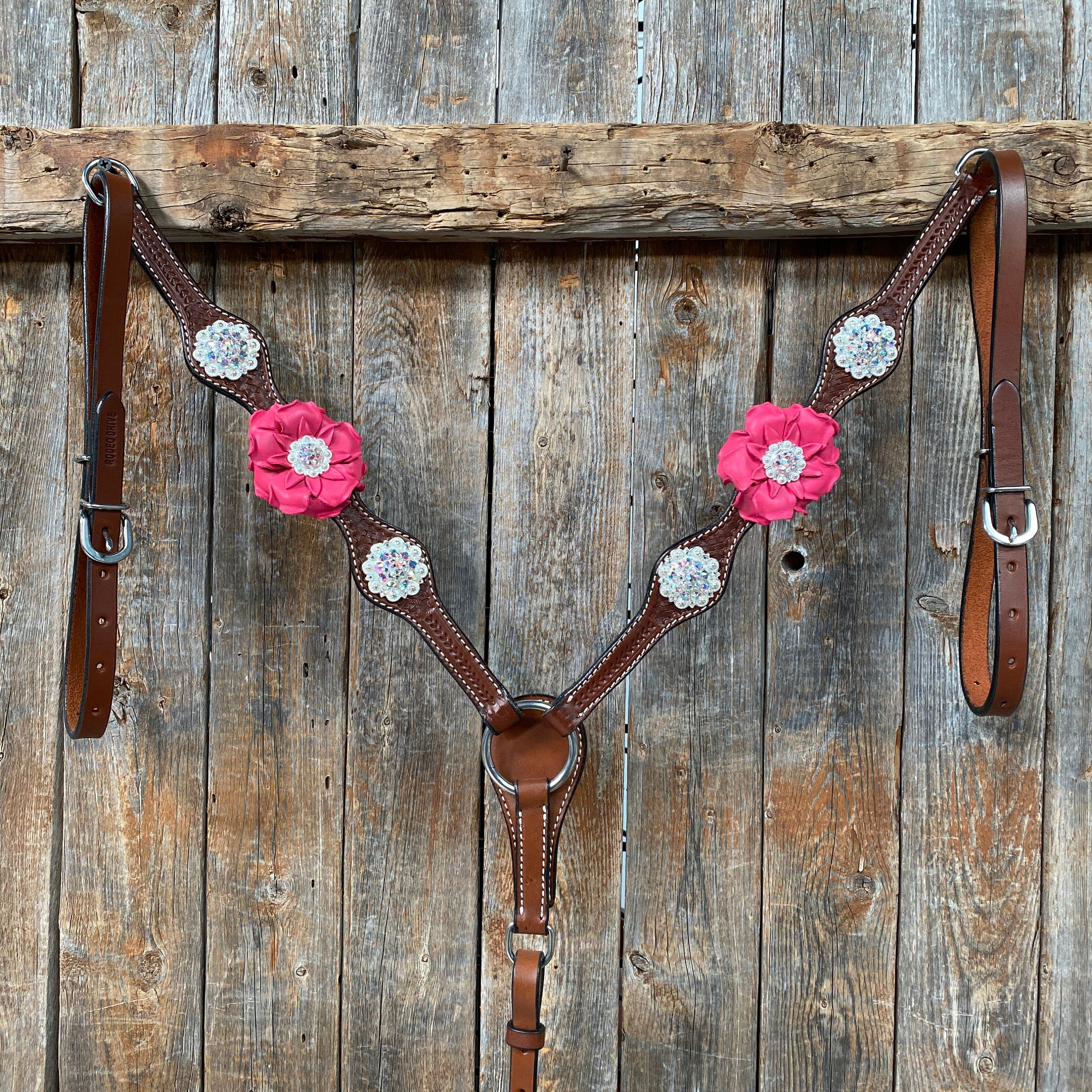 Set Western Cheval Tournesol - Bride, Collier De Poitrail, Attache - Cuir Marron - Challenger 78HR40B - NEUF