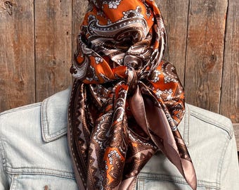 【COLOR iN ID】Paisley scarf set denim Denim Blue Silk Scarf Paisley Print Long Scarf Silk Bandanas