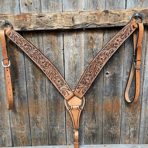 Light Oil Floral Tooled Wide / Roper Style Breastcollar