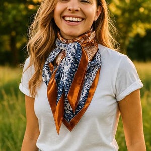 35X35&quot; Rust & Navy Paisley Wild Rag / Scarf WR3299