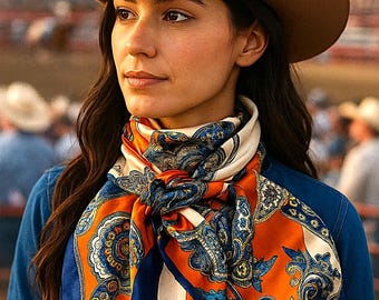 35X35" Orange & Blue Paisley Wild Rag / Scarf WR302