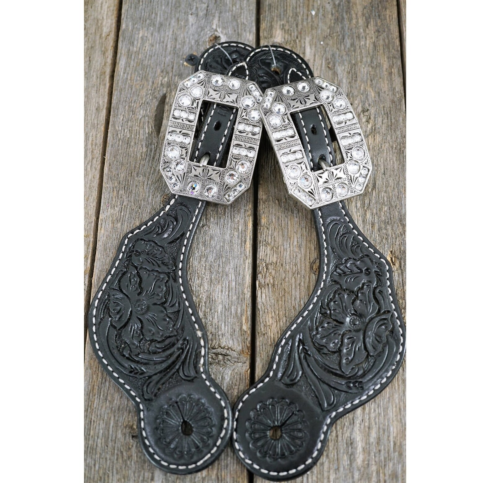 Cashel Company Antique Diamond Tooled Spur Straps With Scroll Flower B