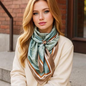 35X35&quot; Seafoam & Cream Paisley Wild Rag / Scarf WR3410