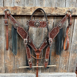 Copper Dot and Buckstitch Jet, Champagne and Topaz Browband Tack Set #BBBC552