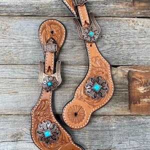 Light Floral Spur Straps - Copper Fleur-De-Lis Western Conchos #SS114