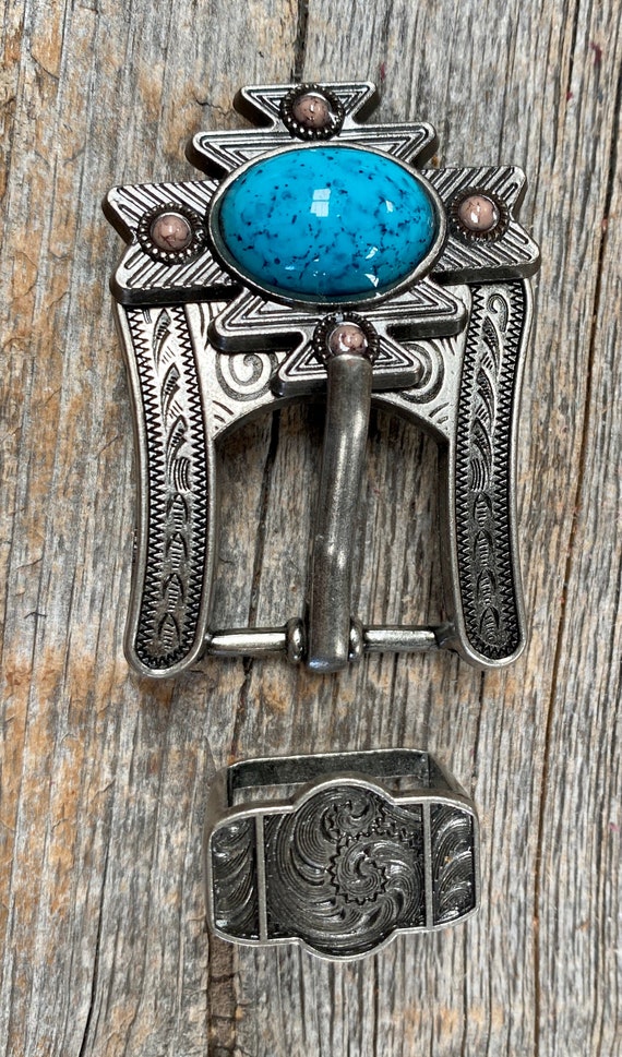 Lot de 4 Conchos Western Tack 1-1/4 Cuivre Gravé Turquoise Dos à Vis CO568