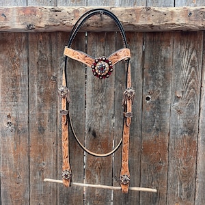 Floral Tooled V-Brow Headstall / Bridle #BB204