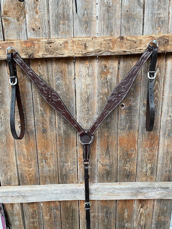 Collier De Poitrine Western Pour Cheval, Modèle "Tripping" En Cuir Fait Main, Motif Floral - Livraison Offerte