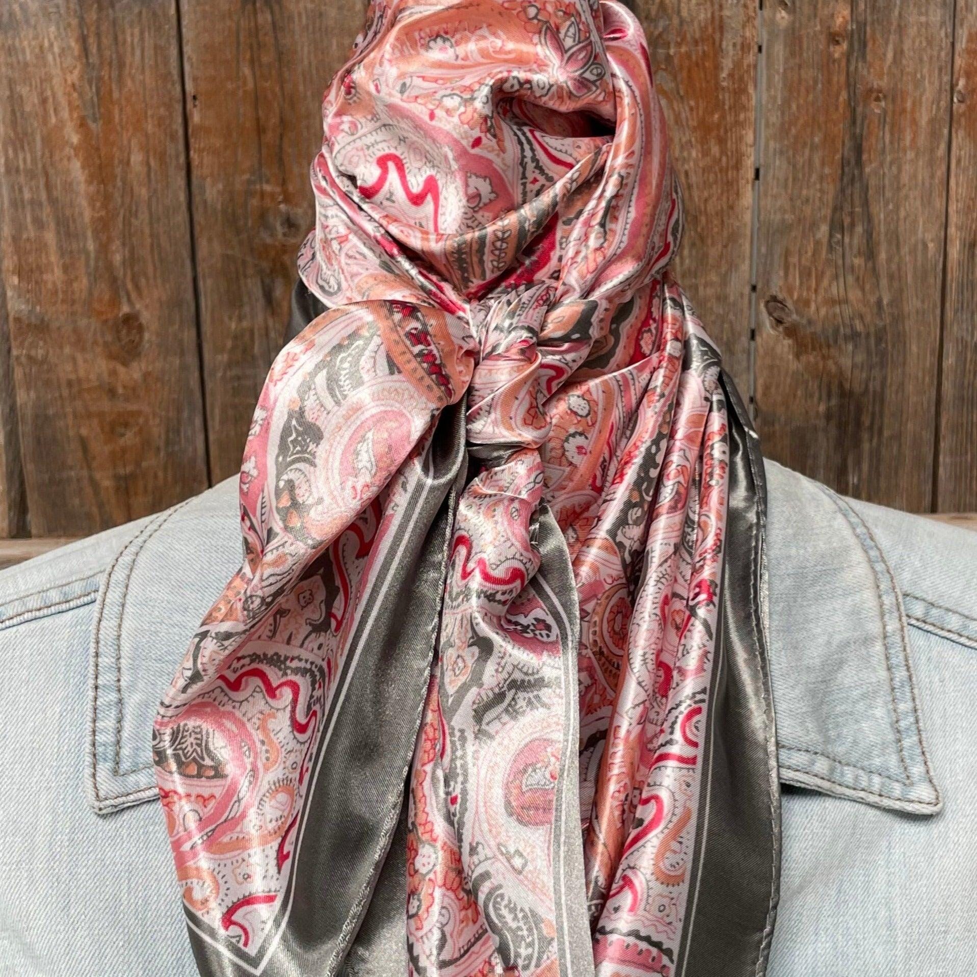 【HILLDA】 Bohemian Paisley Scarf Pink/Khaki HILLDA】 Bohemian Paisley Scarf Pink/Khaki 35x35