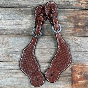 Medium Oil Basketweave Tooled Spur Straps