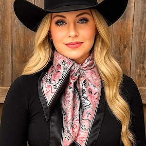 35X35&quot; Pink & Black Paisley Wild Rag / Scarf WR3415