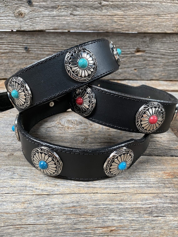 Leather dog collars with conchos 2025