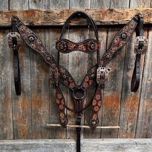 Flower Power and Chocolate Browband/One Ear Headstall & Breastcollar Tack Set #BBBC588