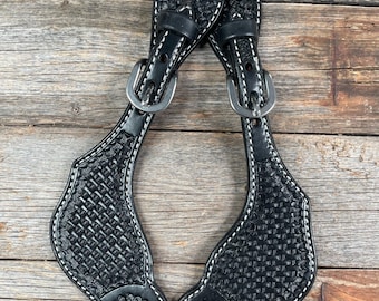 Black Basketweave Tooled Spur Straps