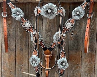 Classic Style Buckstitch Browband/One Ear Headstall & Breastcollar Tack Set BBBC406