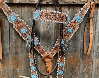 トップス BREATH LOGO VELOUR SET UP Whipstitch Turquoise & AB Browband/one Ear Tack Set With Wither