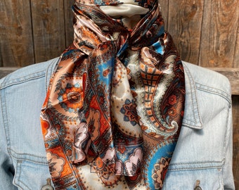 35X35" Tan & Cream Paisley Wild Rag/Scarf WR907