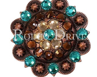 Teal Champagne & Topaz Copper 2" European Crystal Concho