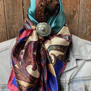 35X35&quot; Electric Turquoise Paisley Wild Rag / Scarf -W109 Slide WRC606B