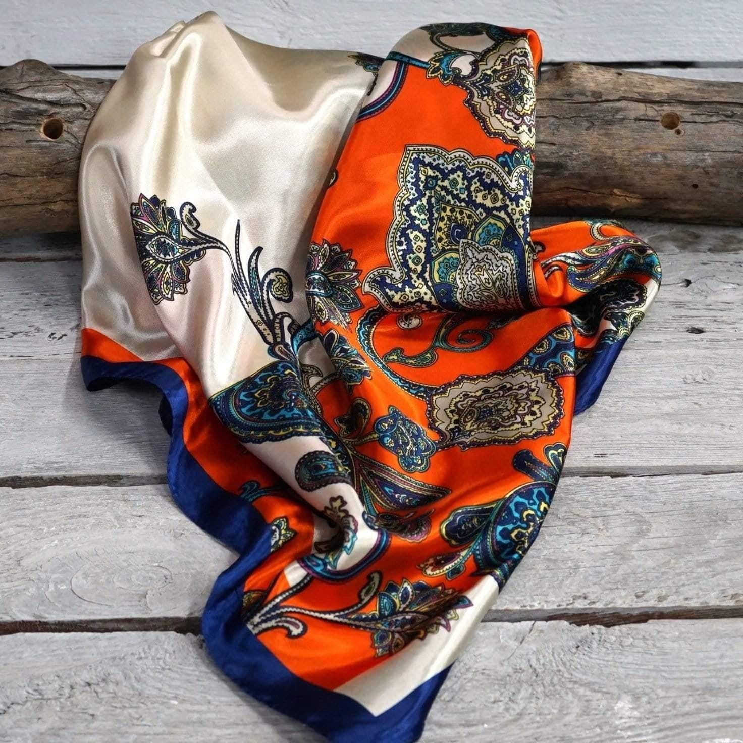 Foulard Carré Imprimé Sud-ouest Bleu Et Orange - Marque Rodeo Drive - Neuf Avec étiquettes