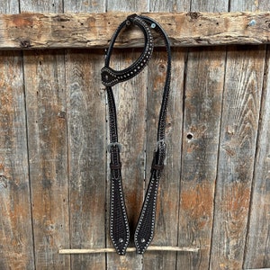 Dark Oil Basketweave with Silver Dots One Ear Headstall / Bridle