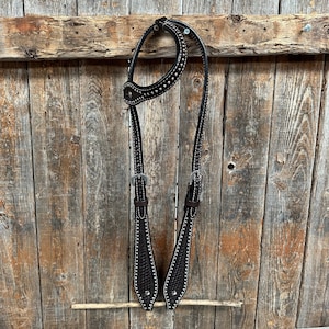Dark Oil Basketweave with Silver Dots One Ear Headstall / Bridle