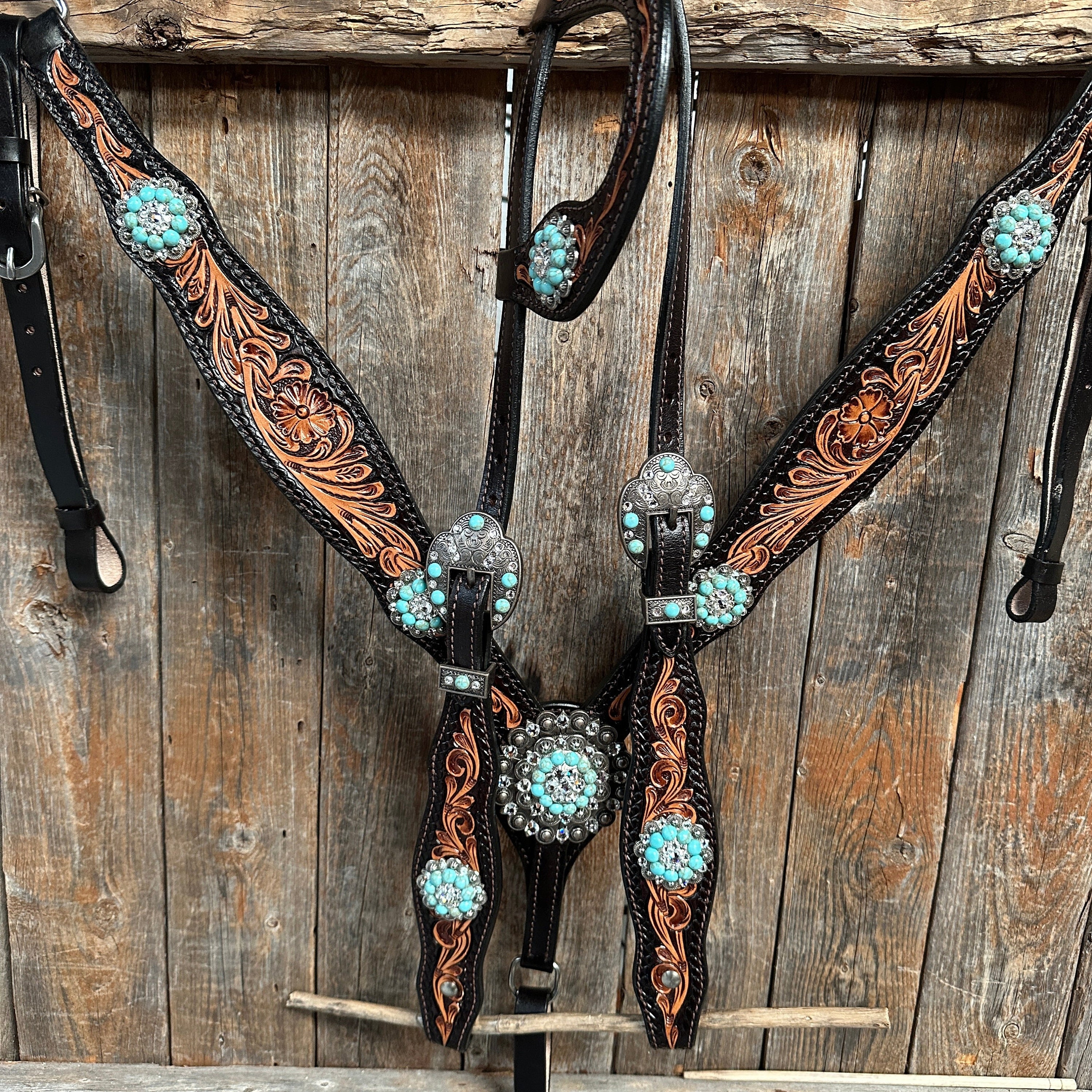 20/-天竺　ノースリーブBIG-T（BUSTER PECKISH BOWYpt Whipstitch Turquoise & AB Browband/One Ear Tack Set with