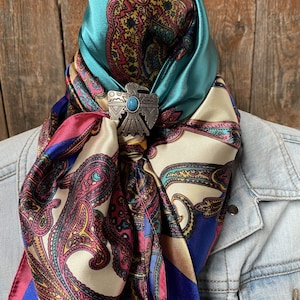 35X35&quot; Electric Turquoise Paisley Wild Rag / Scarf -W181L Slide WRC606A